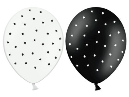 BALONY CZARNO-BIAŁE W GWIAZDKI / 6 szt.