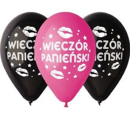 BALONY CZARNE RÓŻOWE "WIECZÓR PANIEŃSKI" / 5 szt.