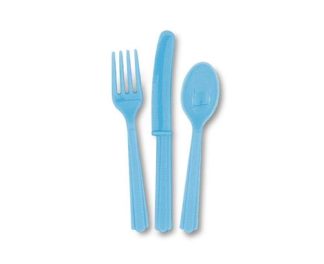 plastikowe niebieskie sztućce