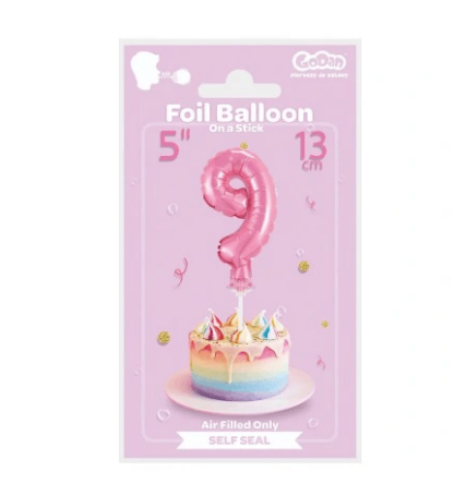 BALON "9" NA PATYCZKU / kolor: RÓŻOWY - obrazek 2