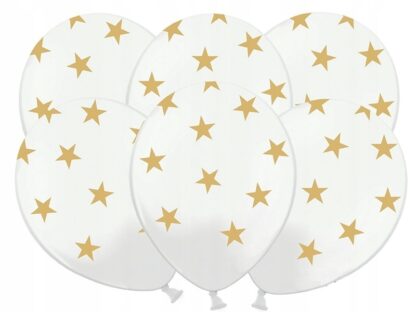 BALONY BIAŁE W ZŁOTE GWIAZDKI / 6szt