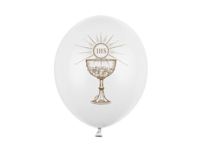 BALONY KOMUNIJNE BIAŁE / ZŁOTY NADRUK KIELICH HOSTIA