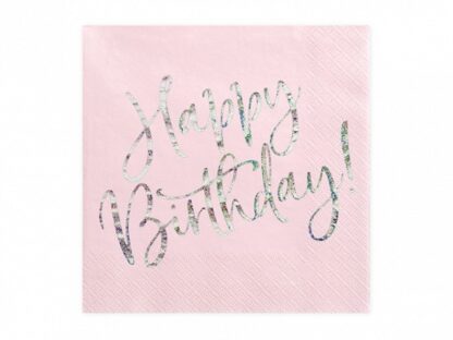 SERWETKI HAPPY BIRTHDAY / kolor: JASNY RÓŻOWY, HOLOGRAFICZNY NADRUK