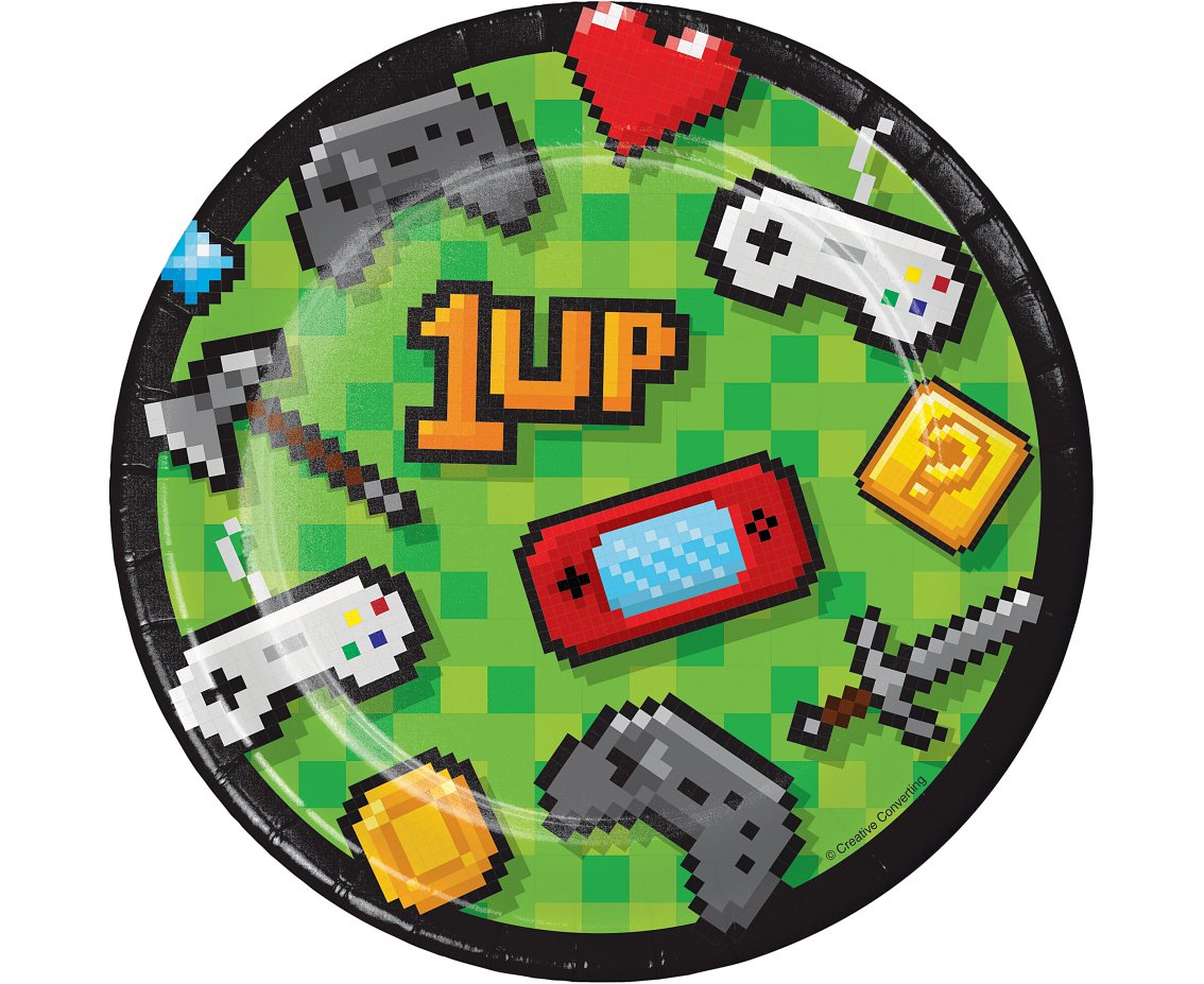 TALERZYKI PAPIEROWE / PIKSELE / GAMING PARTY / 18cm / 8szt