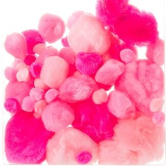 POMPONY PLUSZOWE / RÓŻOWE / 60szt / MIX