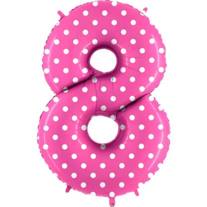BALON CYFRA “8” / 100cm / RÓŻOWA W GROSZKI