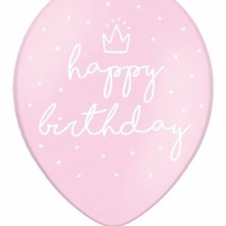 BALONY JASNY RÓŻ / NADRUK HAPPY BIRTHDAY / 6szt