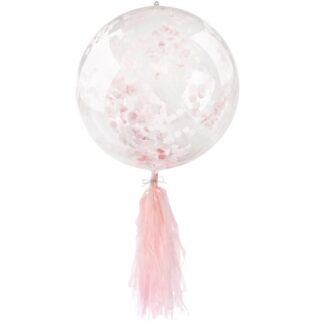 BALON KULA KONFETTI Z FRĘDZLAMI / RÓŻOWA / 1szt