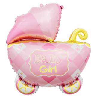 BALON FOLIOWY WÓZEK RÓŻOWY 60cm
