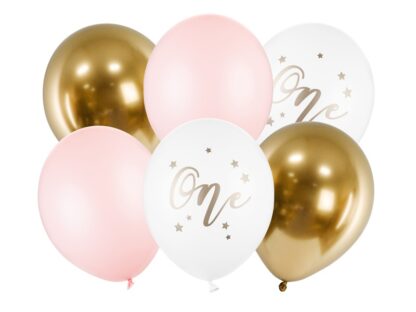 BALONY ZESTAW NA ROCZEK ONE RÓŻOWE 6szt