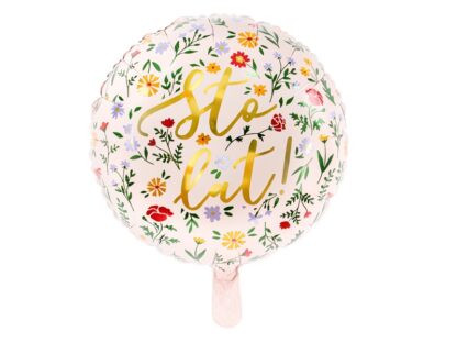 BALON FOLIOWY STO LAT JASNY RÓŻOWY W KWIATY 35cm