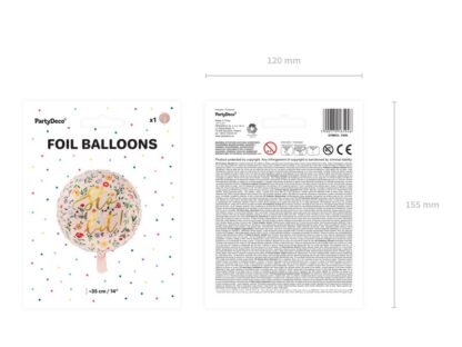 BALON FOLIOWY STO LAT JASNY RÓŻOWY W KWIATY 35cm - obrazek 3