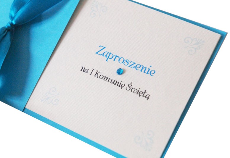 ZAPROSZENIE KOMUNIJNE / kolor: NIEBIESKI Z WSTĄŻKĄ / ZPK49 - obrazek 3