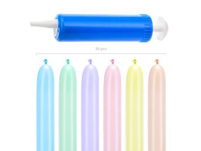 BALONY RURKI MIX PASTELOWY + POMPKA 130CM 30szt. - obrazek 2