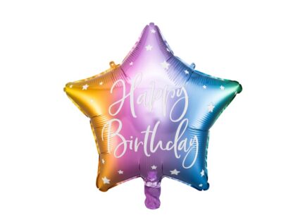 BALON  GWIAZDKA HAPPY BIRTHDAY TĘCZA 40cm