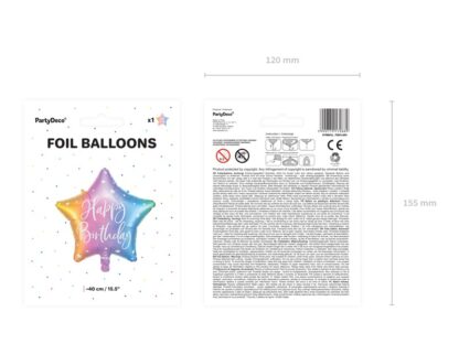 BALON  GWIAZDKA HAPPY BIRTHDAY TĘCZA 40cm - obrazek 3