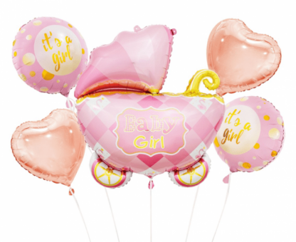 BALONY ZESTAW WÓZEK RÓŻOWY 5szt