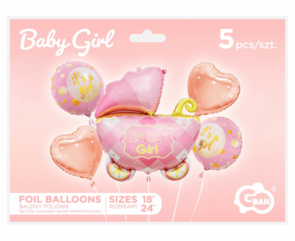 BALONY ZESTAW WÓZEK RÓŻOWY 5szt - obrazek 2