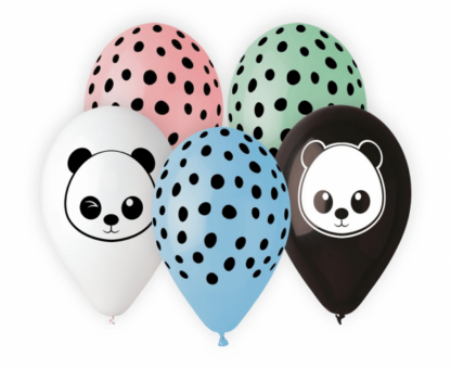 BALONY NADRUK PANDA MIX 5szt