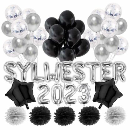 ZESTAW DEKORACJI SYLWESTROWYCH 2023 CZARNO – SREBRNY