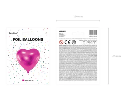 BALON SERCE CIEMNY RÓŻ 45cm - obrazek 2