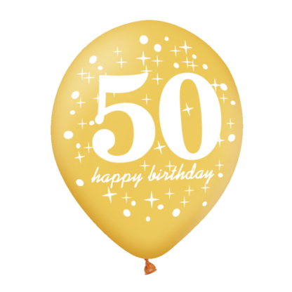 BALONY 50 URODZINY MIX CZARNE ZŁOTE KONFETTI 6szt - obrazek 4