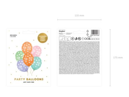 BALONY PASTELOWE KOLOROWE BIAŁE GROSZKI 6szt. - obrazek 3