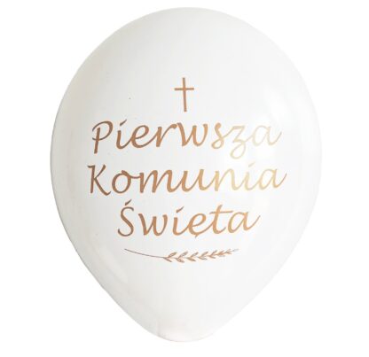 BALONY KOMUNIJNE BIAŁE / ZŁOTY NADRUK PIERWSZA KOMUNIA ŚWIĘTA / 10szt - obrazek 2