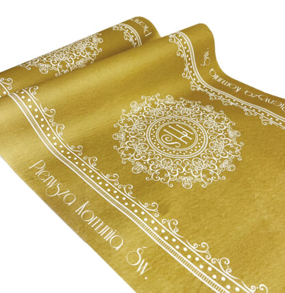 BIEŻNIK KOMUNIJNY ZŁOTY / NADRUK IHS PIERWSZA KOMUNIA / 40 cm x 5 m