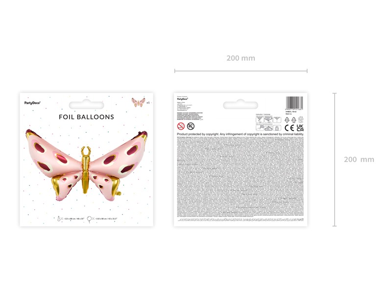 BALON FOLIOWY MOTYL RÓŻOWY 120cm - obrazek 3