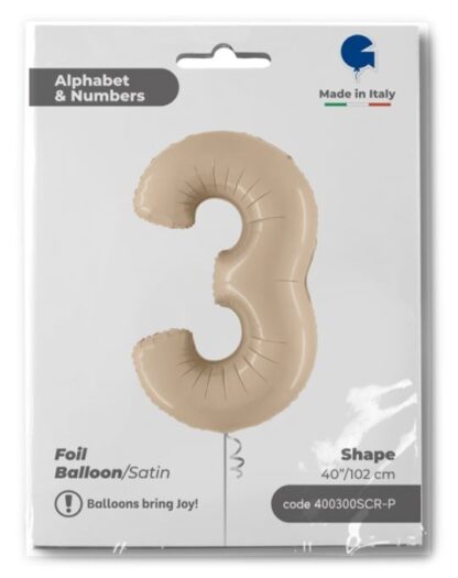 balon CYFRA 3 100cm SATYNA KREM - obrazek 2