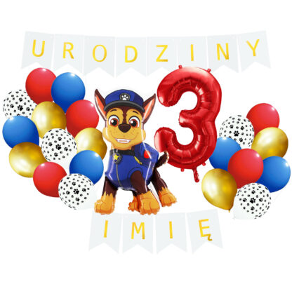 ZESTAW NA 3-cie URODZINY BANER Z IMIENIEM / PSI PATROL CHASE