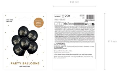 BALONY HAPPY 2023 CZARNE/ZŁOTE 6szt - obrazek 2