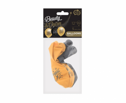 BALONY B&C ”50” CZARNE ZŁOTE 5szt - obrazek 2