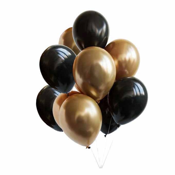 BALONY MIX CZARNO - ZŁOTE CHROMOWE 10szt - Partymarket