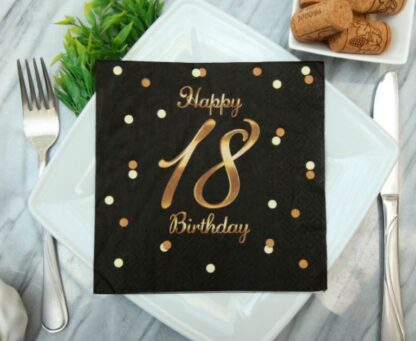 SERWETKI HAPPY BIRTHDAY 18 CZARNE ZŁOTE 20szt - obrazek 2