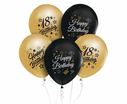BALONY B&C ”18” CZARNE ZŁOTE 5szt