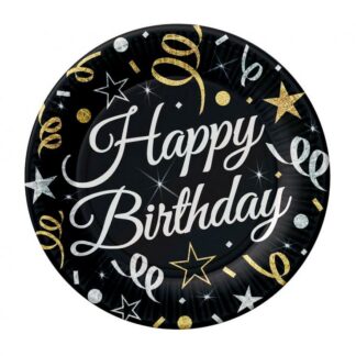 TALERZYKI B&C HAPPY BIRTHDAY CZARNE 18cm 6szt