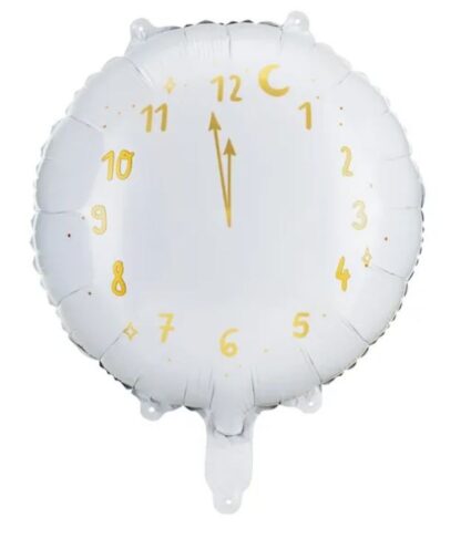 BALON FOLIOWY KOŁO ZEGAR 45cm BIAŁY