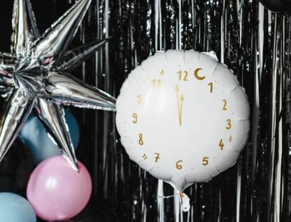 BALON FOLIOWY KOŁO ZEGAR 45cm BIAŁY - obrazek 2
