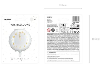 BALON FOLIOWY KOŁO ZEGAR 45cm BIAŁY - obrazek 3
