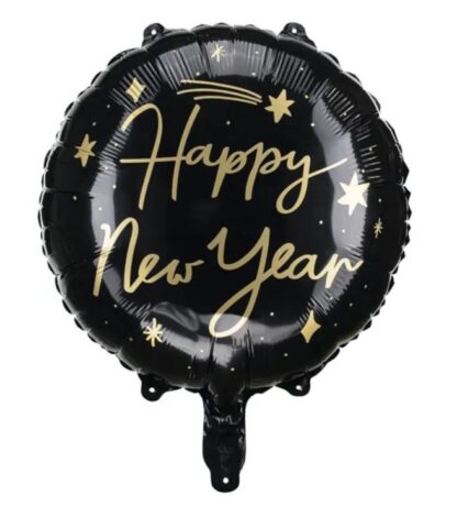 BALON FOLIOWY KOŁO HAPPY NEW YEAR 45cm CZARNY