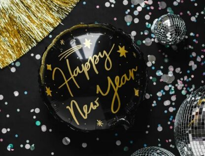 BALON FOLIOWY KOŁO HAPPY NEW YEAR 45cm CZARNY - obrazek 2