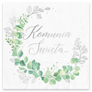 SERWETKI KOMUNIA ŚWIĘTA SREBRNE BOHO 10szt