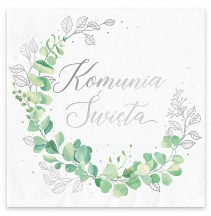 SERWETKI KOMUNIA ŚWIĘTA SREBRNE BOHO 10szt