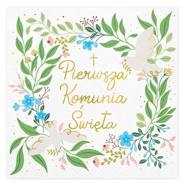 SERWETKI  KOMUNIA ŚWIĘTA KWIATY 20szt