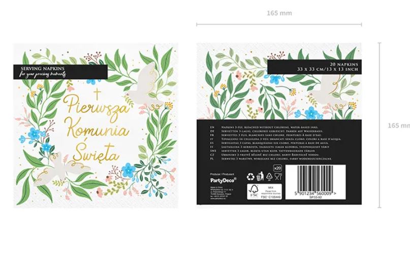 SERWETKI  KOMUNIA ŚWIĘTA KWIATY 20szt - obrazek 3