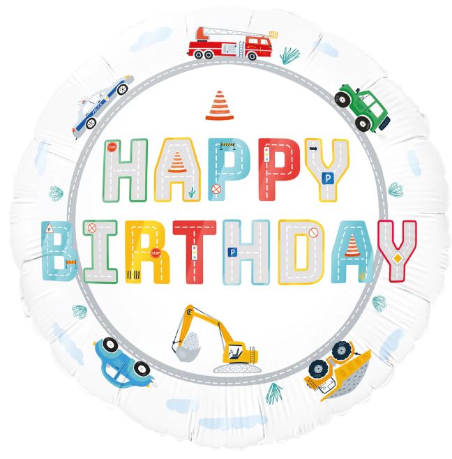 BALON FOLIOWY HAPPY BIRTHDAY AUTA  45cm