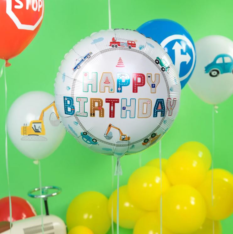BALON FOLIOWY HAPPY BIRTHDAY AUTA  45cm - obrazek 2