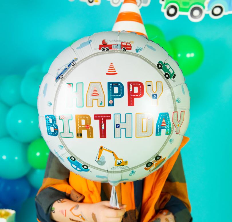 BALON FOLIOWY HAPPY BIRTHDAY AUTA  45cm - obrazek 3